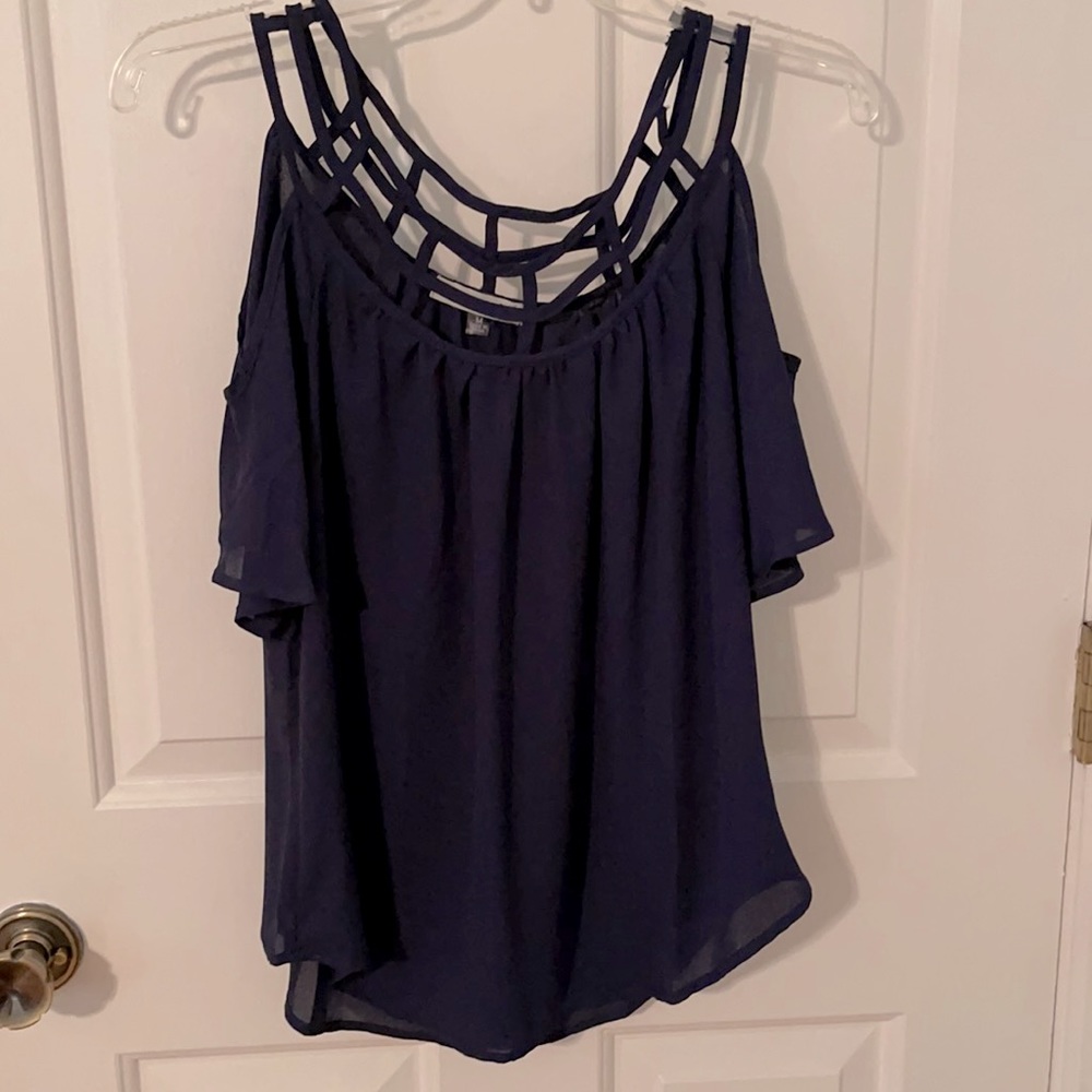 Navy, short sleeved blouse